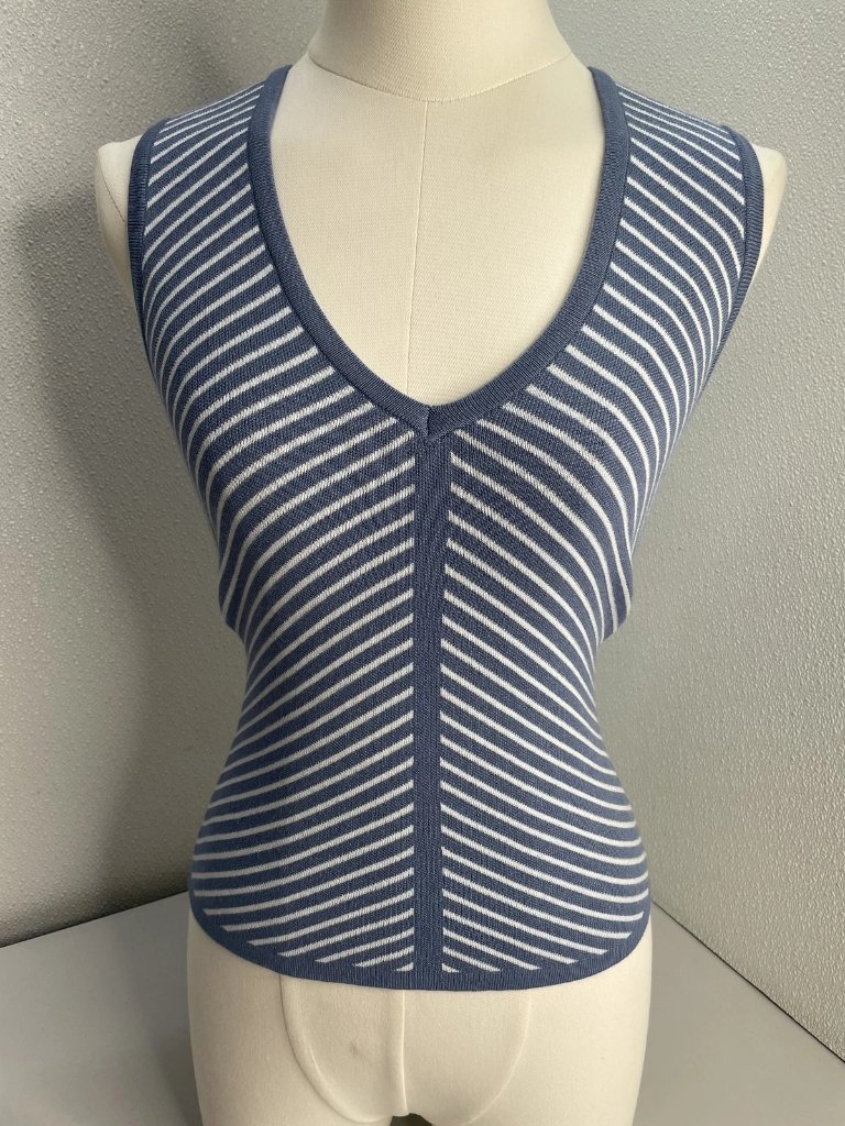 Allison New York Womens Tank Top Blue Size S Anna Knit V Neck Striped Fitted